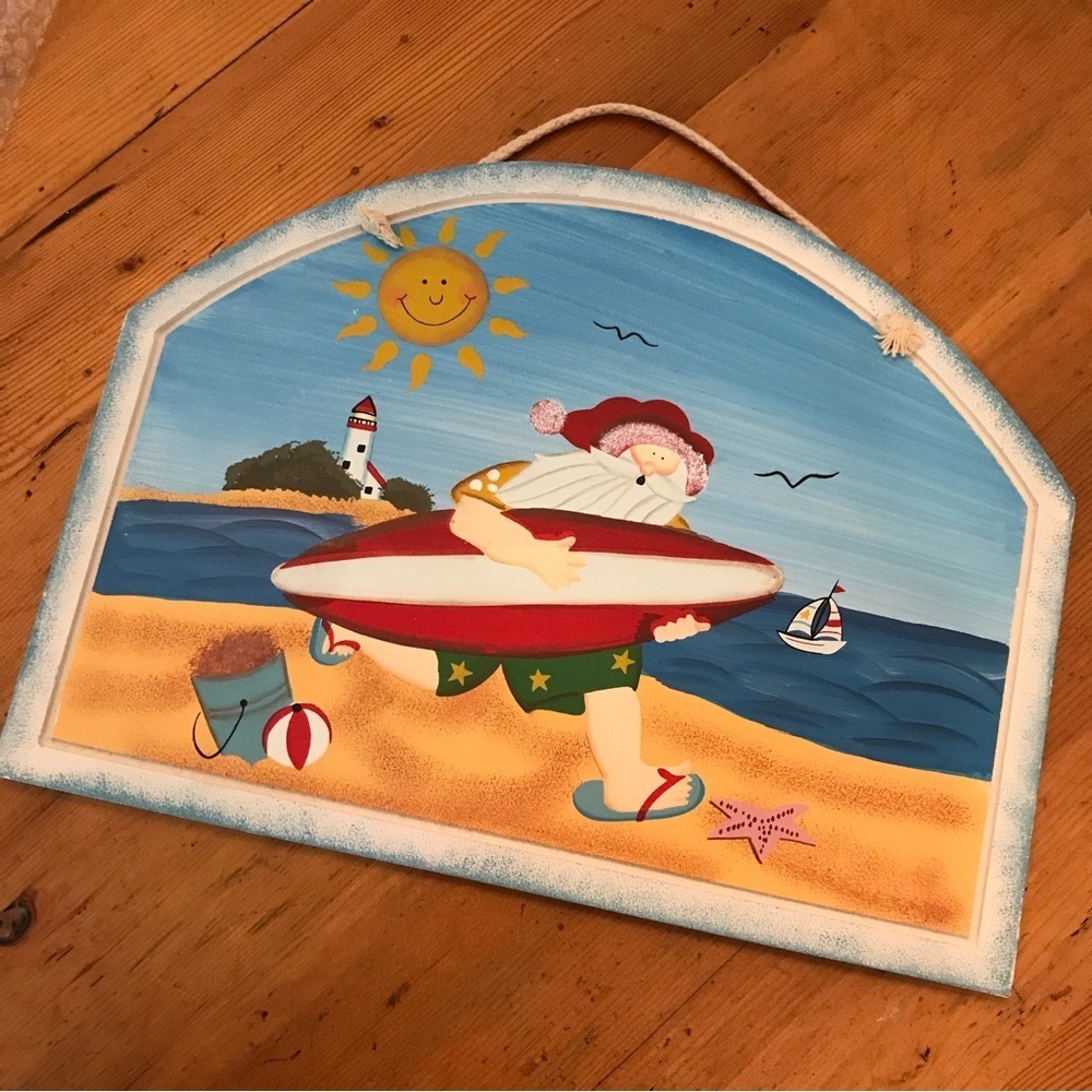 🌊Santa & Surfboard Wood Plaque